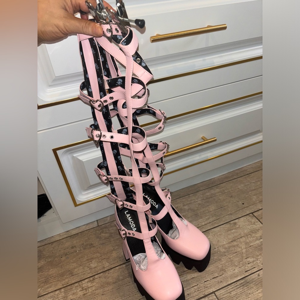 Pink platform boots